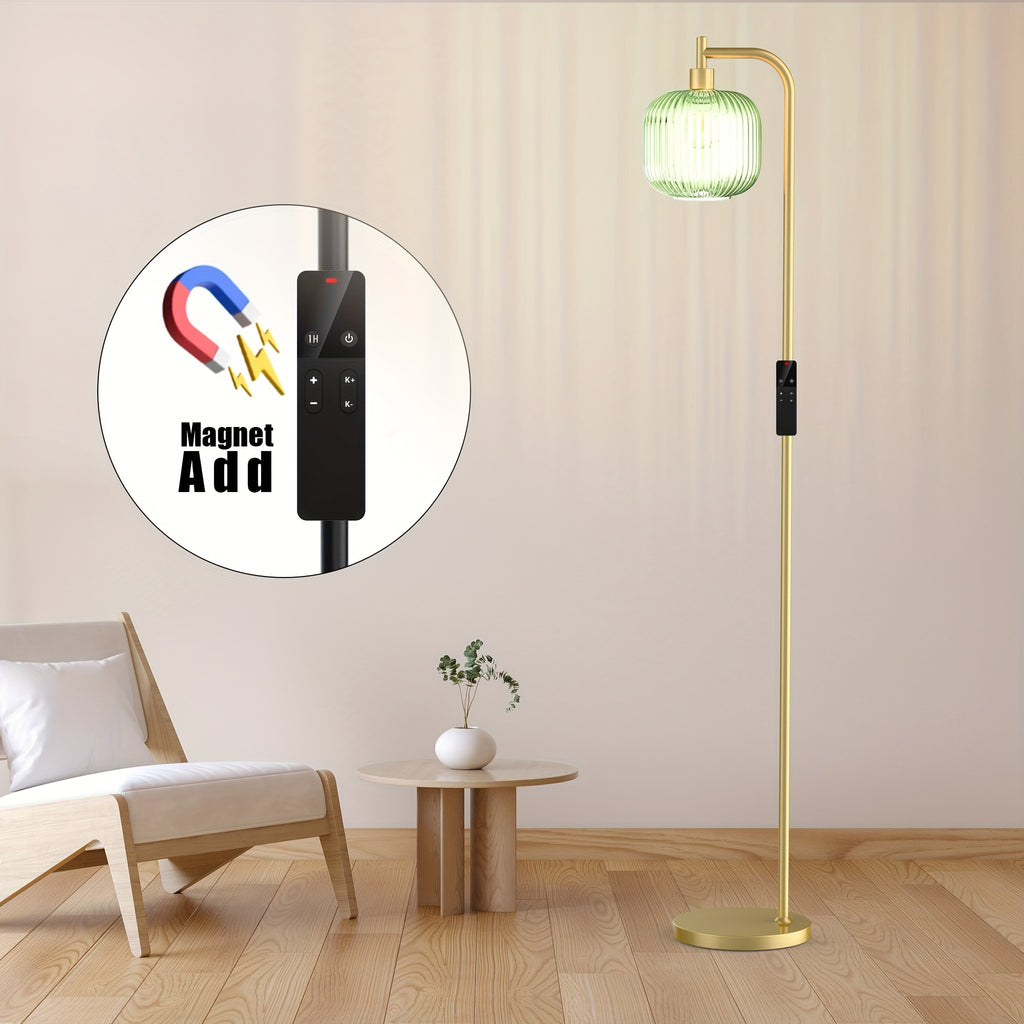 Arched Floor Lamp With Glass Shade, Bulb Included And Magnetic Remote Control, Floor Lamps For Living Room Modern