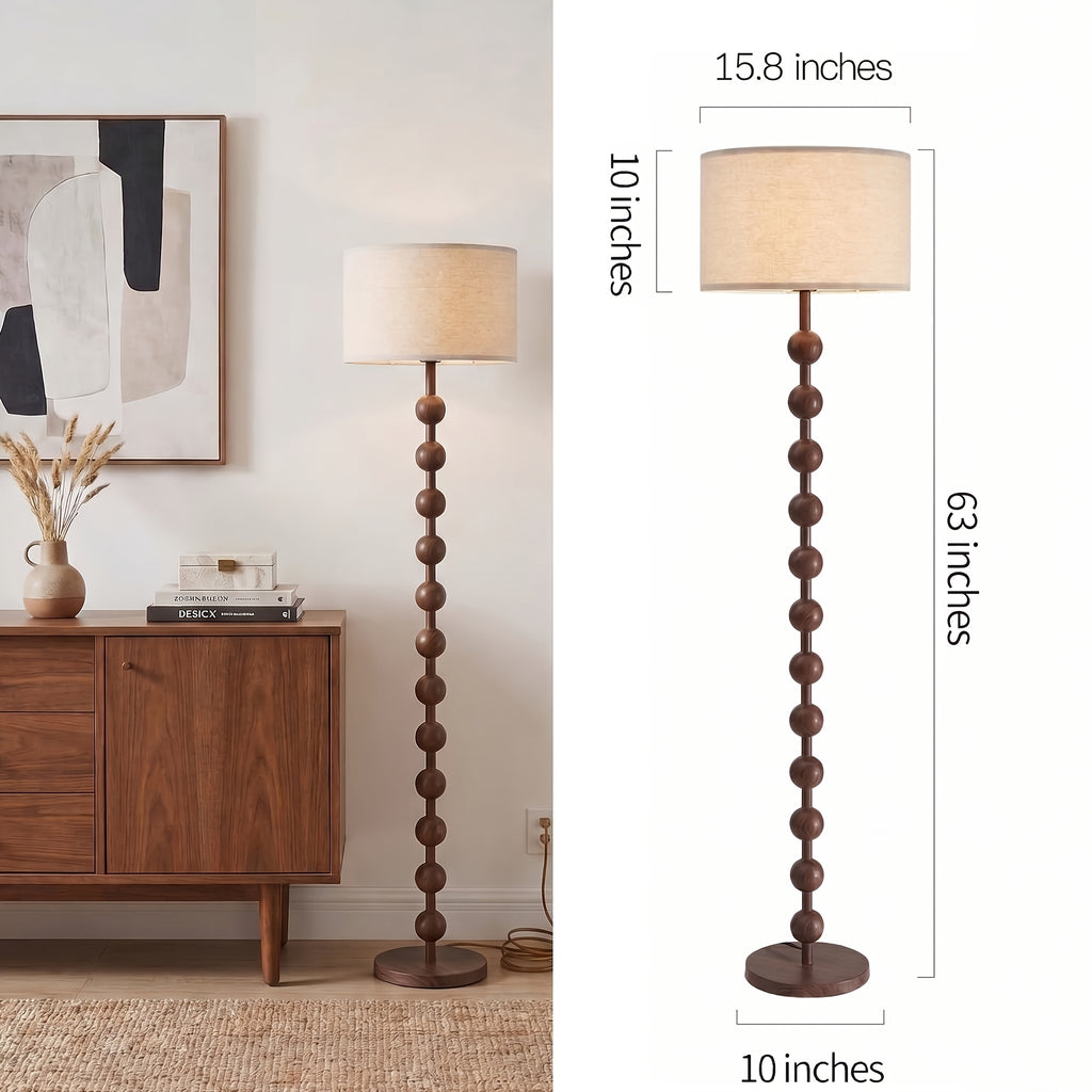 Modern 12-Bead Floor Lamp for Living Room Bedroom, Wood Pattern Tall Standing Wabi-sabi Zen Lamp Light for Home Office Dining Room with Fabric Shade