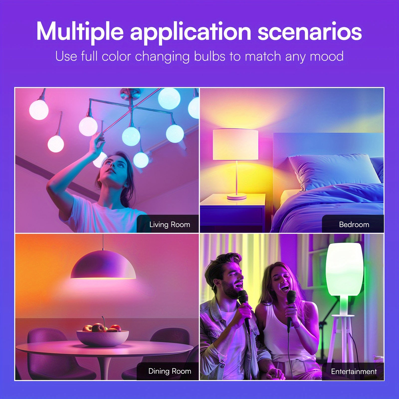 2\u002F4\u002F8\u002F10pcs Smart Bulbs, RGBCW Wi-Fi Color Changing LED Bulbs Compatible with Alexa and Google Home Assistant, A19 E26 9W 800LM Multicolor Bulbs, No Hub Required