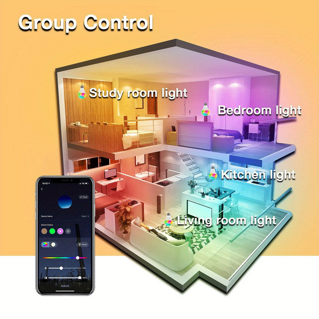 2\u002F4\u002F8\u002F10pcs Smart Bulbs, RGBCW Wi-Fi Color Changing LED Bulbs Compatible with Alexa and Google Home Assistant, A19 E26 9W 800LM Multicolor Bulbs, No Hub Required