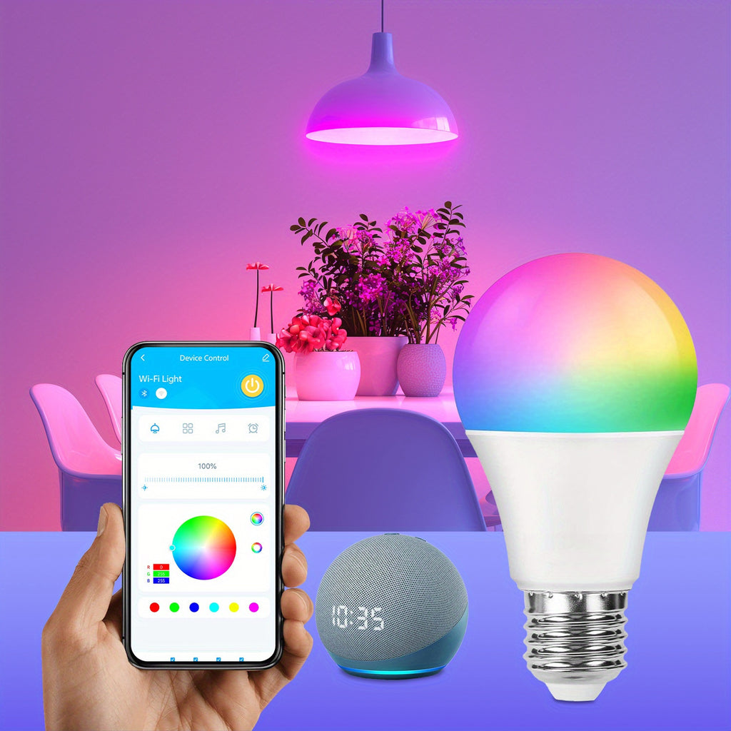 2\u002F4\u002F8\u002F10pcs Smart Bulbs, RGBCW Wi-Fi Color Changing LED Bulbs Compatible with Alexa and Google Home Assistant, A19 E26 9W 800LM Multicolor Bulbs, No Hub Required