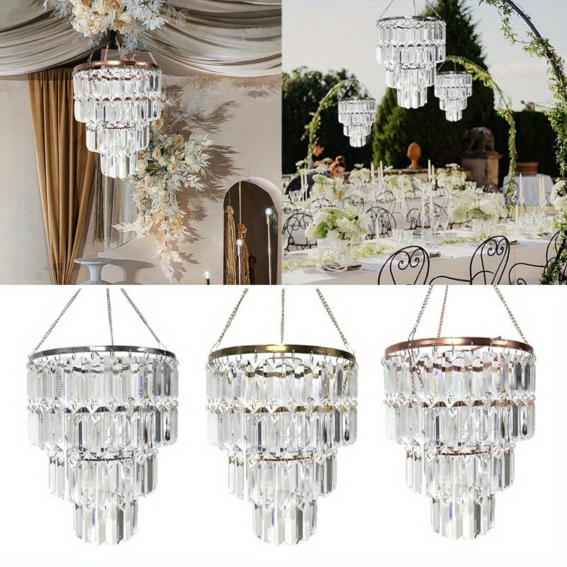 Luxury Acrylic Chandelier Lamp Shade, 3-Tier Crystal-Like Pendant Light Cover, No Bulb Or Cord Included, Elegant Wedding And Home Decor