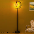 Handcrafted Turkish Boho Floor Lamp in The Shape of a 60-Inch Crescent, Featuring an 8-Inch Stained Glass Shade And Includes a Bulb, Ideal for Your Living Room