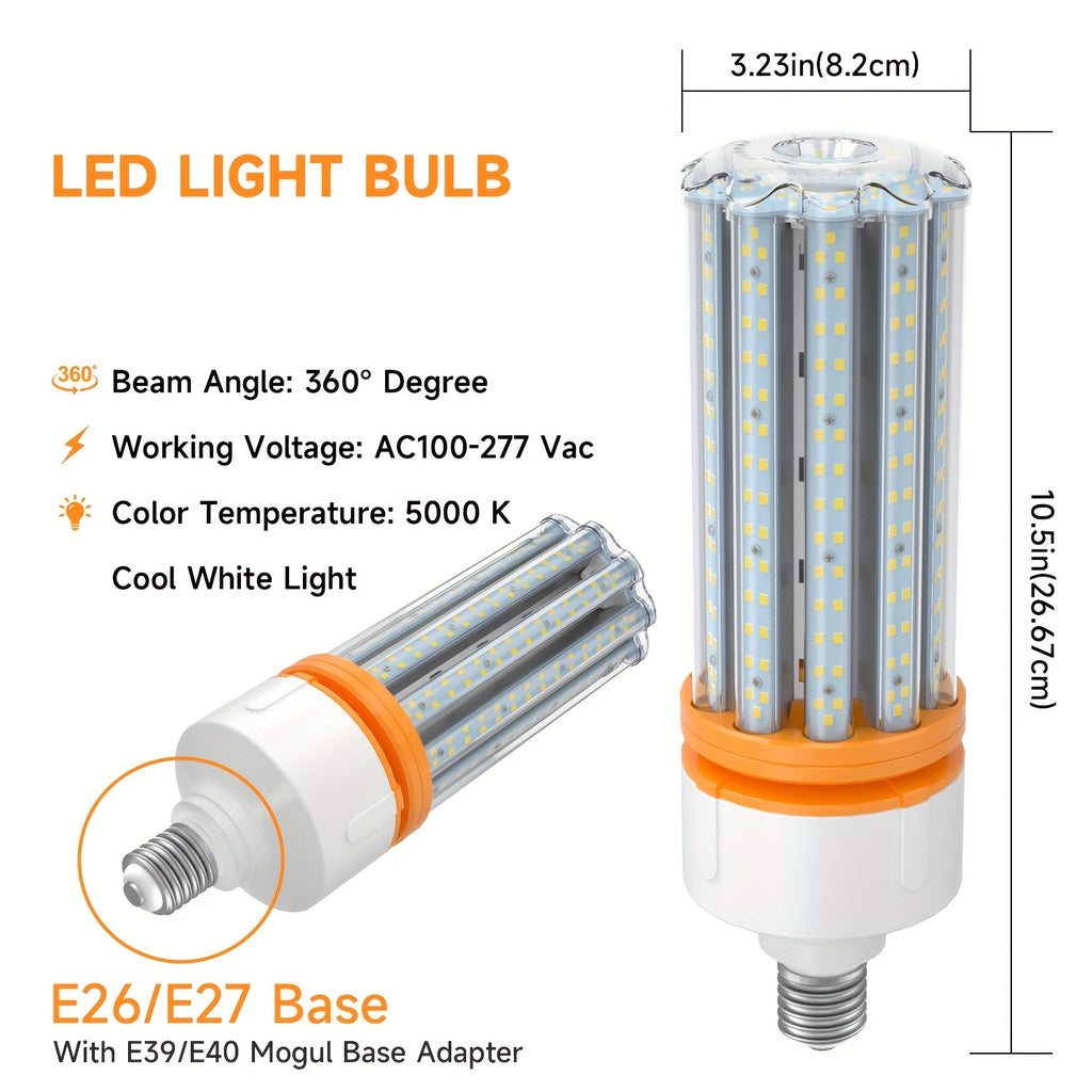 LED Corn Light Bulb, 2pcs 100W LED Corn Light Bulbs with 15000 Lumens, 5000k Daylight White Light Bulb, E26\u002FE39 Medium-sized Mogul Base, Used for Large-area Lighting Fixtures In Indoor Garages, Warehouses, And Other Places That Require Lighting