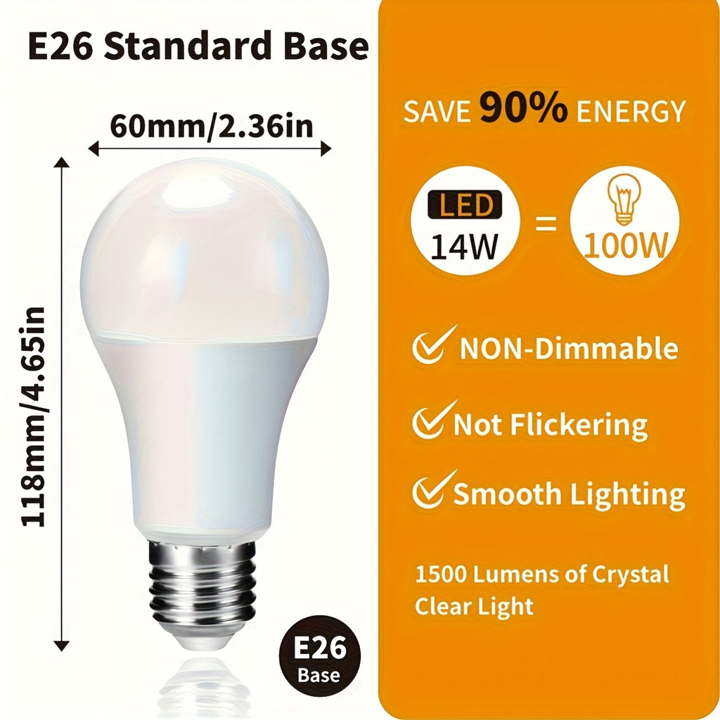 8pcs of UNITEDLUX A19 LED, 14W Equivalent to 100W Replacement, 120V E26 Base, CRI 80+, 1500 Lumens, Non-Dimmable, Suitable for Home Use, Daylight 5000K And Warm White 3000K