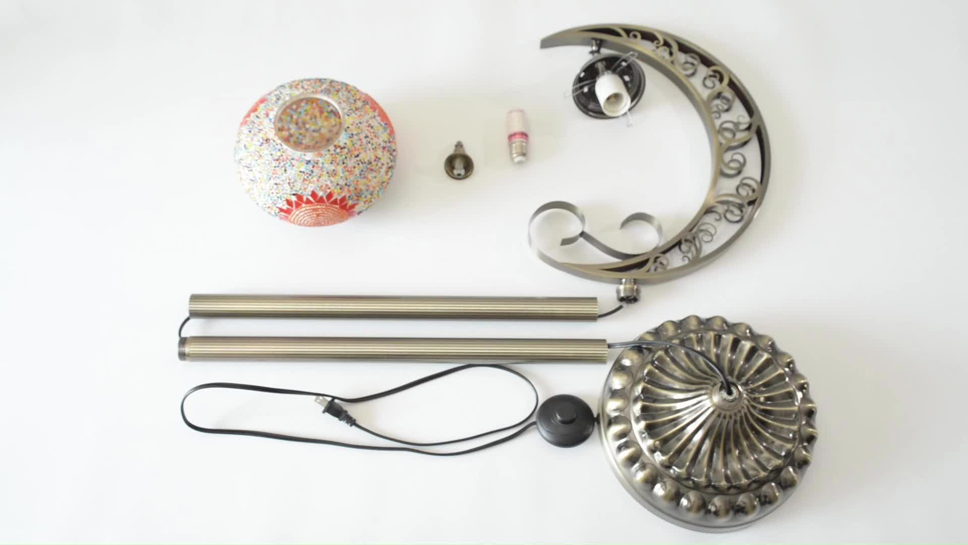 Handcrafted Turkish Boho Floor Lamp in The Shape of a 60-Inch Crescent, Featuring an 8-Inch Stained Glass Shade And Includes a Bulb, Ideal for Your Living Room