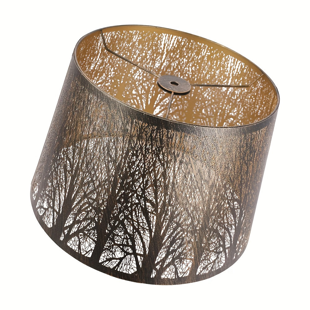 New Tree Of Life Medium Shade, Drum Metal Shade For Table And Floor Lamps, 10x12x8 Inch, Iron Shades