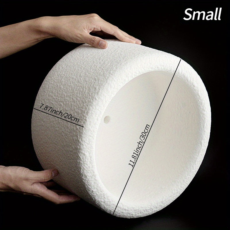 Large Stone-Textured Lampshades Are Artistically Suspended in a Spacious Exhibition Hall. The Ultra-Lightweight, High-Quality Cream-White Italian-Style Lampshade Additions Are Perfect for Creative Studios, Italian Villas, Entryways, Corridors