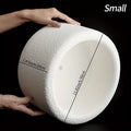 Large Stone-Textured Lampshades Are Artistically Suspended in a Spacious Exhibition Hall. The Ultra-Lightweight, High-Quality Cream-White Italian-Style Lampshade Additions Are Perfect for Creative Studios, Italian Villas, Entryways, Corridors