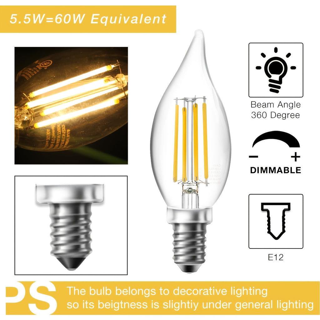 CA11 600LM 2700K E12 Household Light Bulbs, Suitable for Decorating Bedrooms, Kitchens, And Living Rooms
