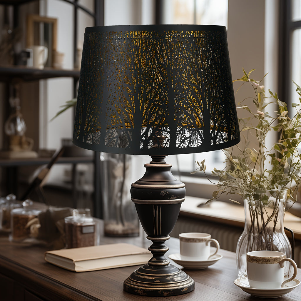 New Tree Of Life Medium Shade, Drum Metal Shade For Table And Floor Lamps, 10x12x8 Inch, Iron Shades