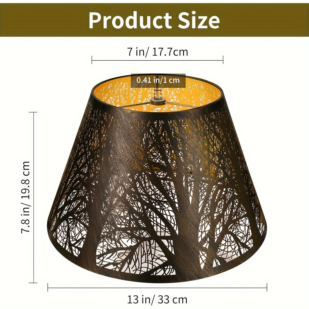 1pc Etched Forest Metal Lampshade, Black Exterior with Golden Interior, Barrel-Shaped Lampshade, Medium to Large Lampshade, Table Lamp Shade, Floor Lamp Shade, Black Lampshade 7x13x7.8\