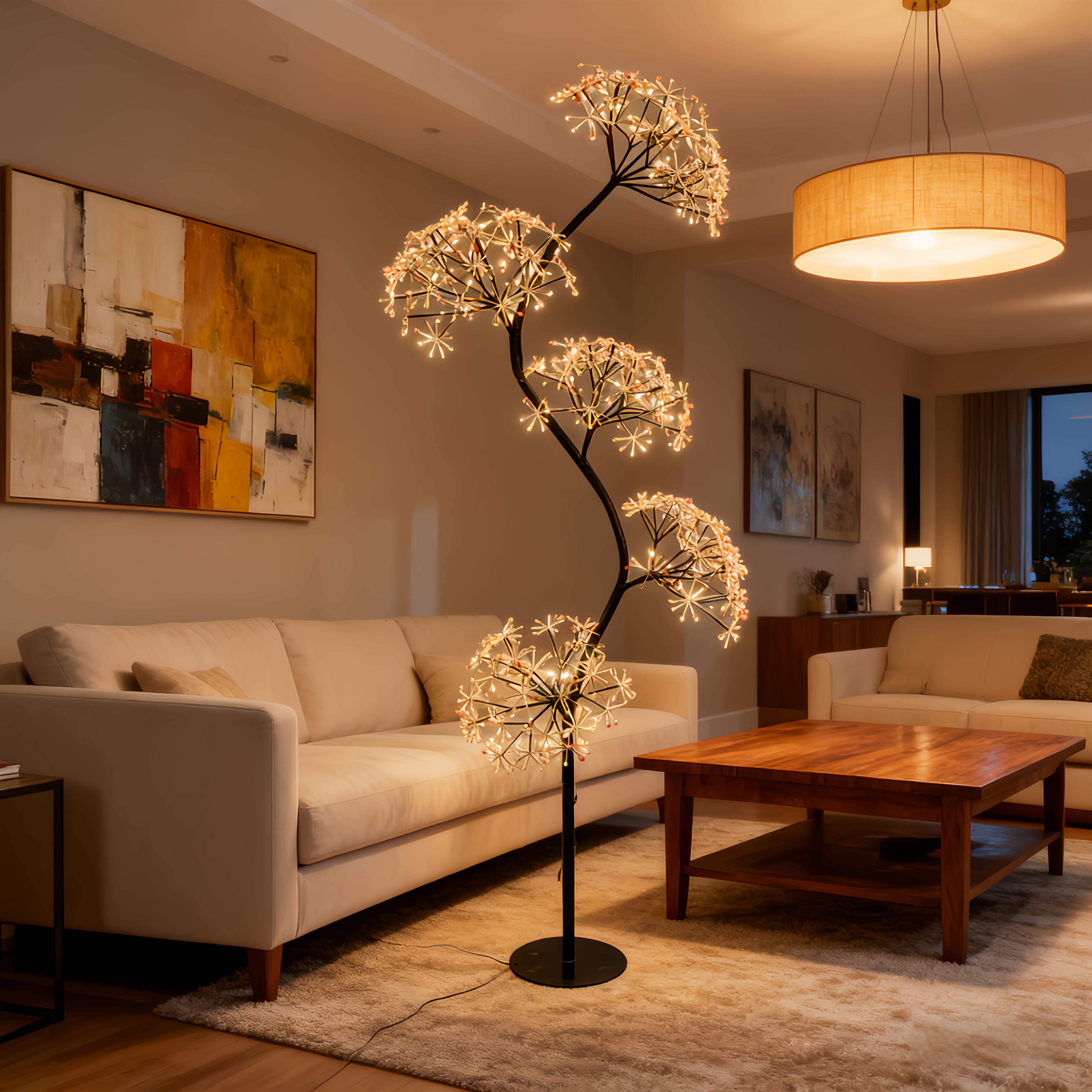 71-Inch Explosion Star Romantic Dandelion Black\u002FWhite Branch LED Ambient Tree Light, Suitable for Living Rooms, Bedrooms, Outdoor Courtyards And Other Places, Suitable for Valentine'S Day, New Year, Spring Festival, Christmas Decoration