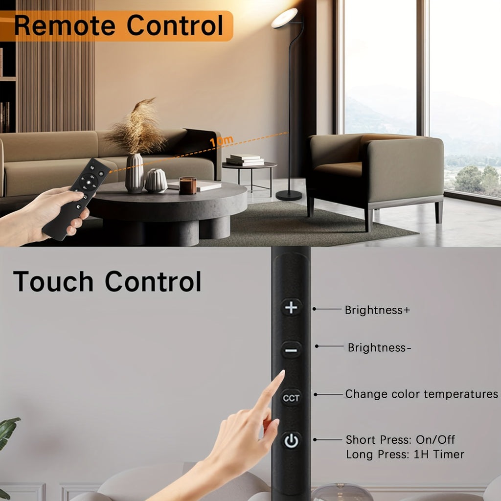 LED floor lamp dimmable in living room -36W rotating floor lamp black 4-color continuous dimming - floor lamp with remote control and touch control in living room, bedroom, office