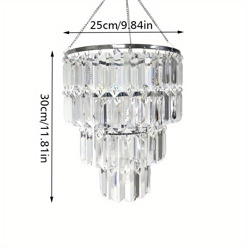 Luxury Acrylic Chandelier Lamp Shade, 3-Tier Crystal-Like Pendant Light Cover, No Bulb Or Cord Included, Elegant Wedding And Home Decor