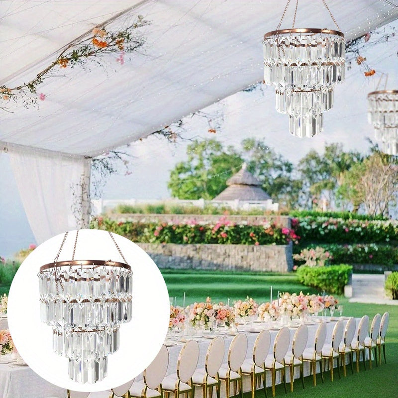 Luxury Acrylic Chandelier Lamp Shade, 3-Tier Crystal-Like Pendant Light Cover, No Bulb Or Cord Included, Elegant Wedding And Home Decor