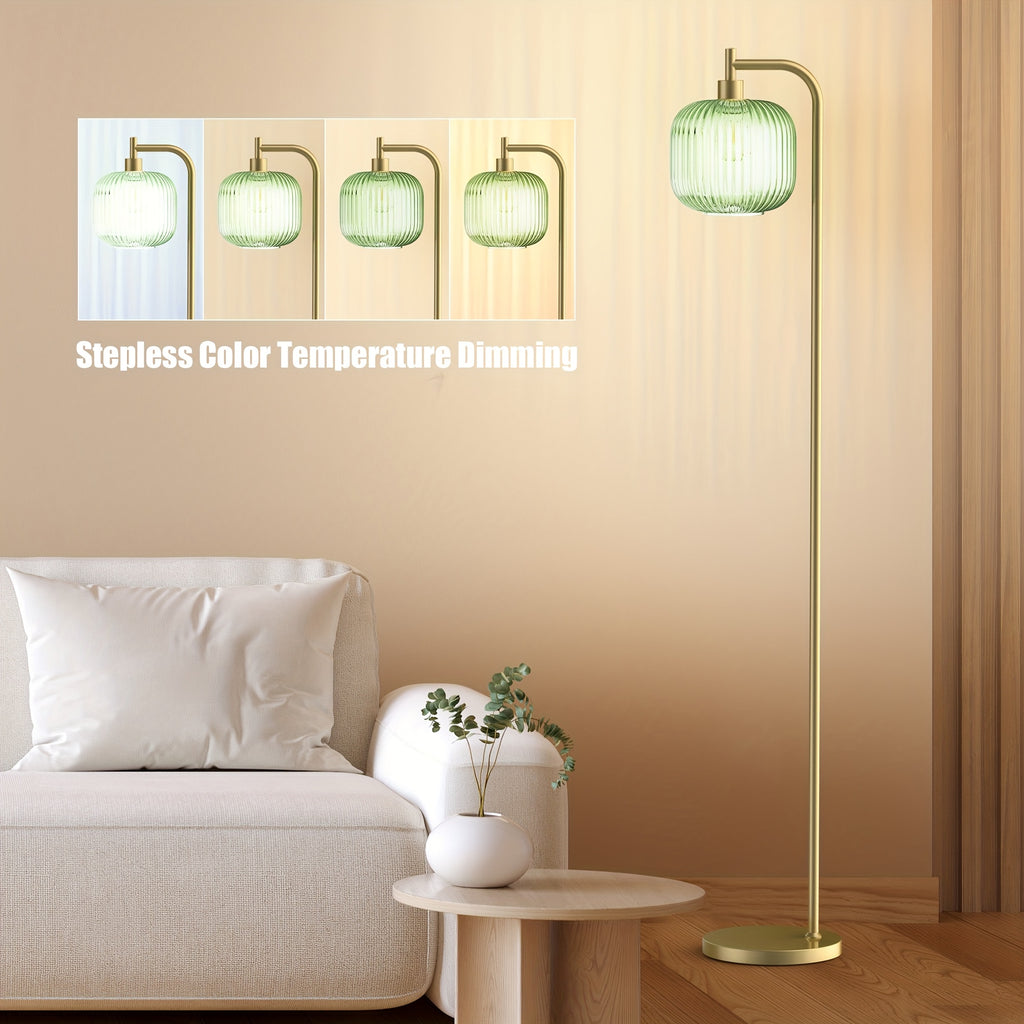 Arched Floor Lamp With Glass Shade, Bulb Included And Magnetic Remote Control, Floor Lamps For Living Room Modern