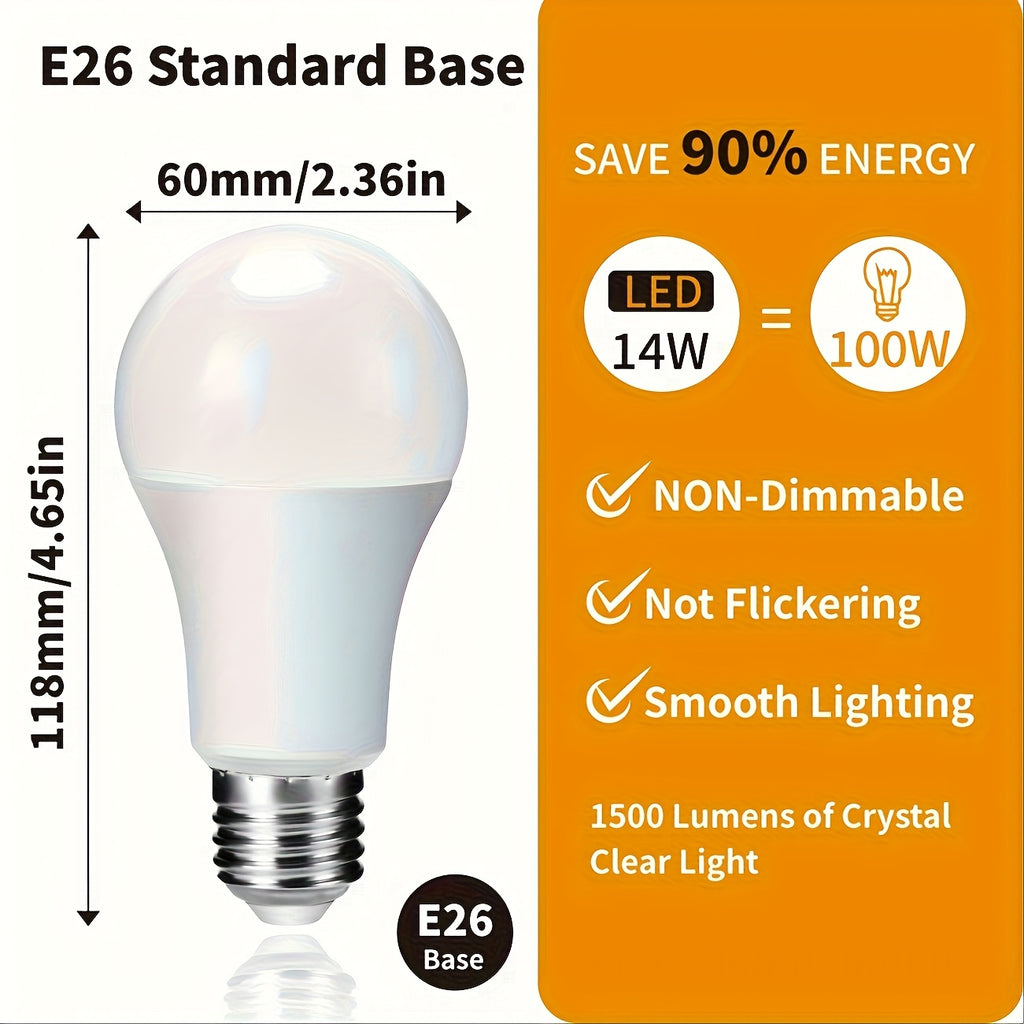 8pcs of UNITEDLUX A19 LED, 14W Equivalent to 100W Replacement, 120V E26 Base, CRI 80+, 1500 Lumens, Non-Dimmable, Suitable for Home Use, Daylight 5000K And Warm White 3000K