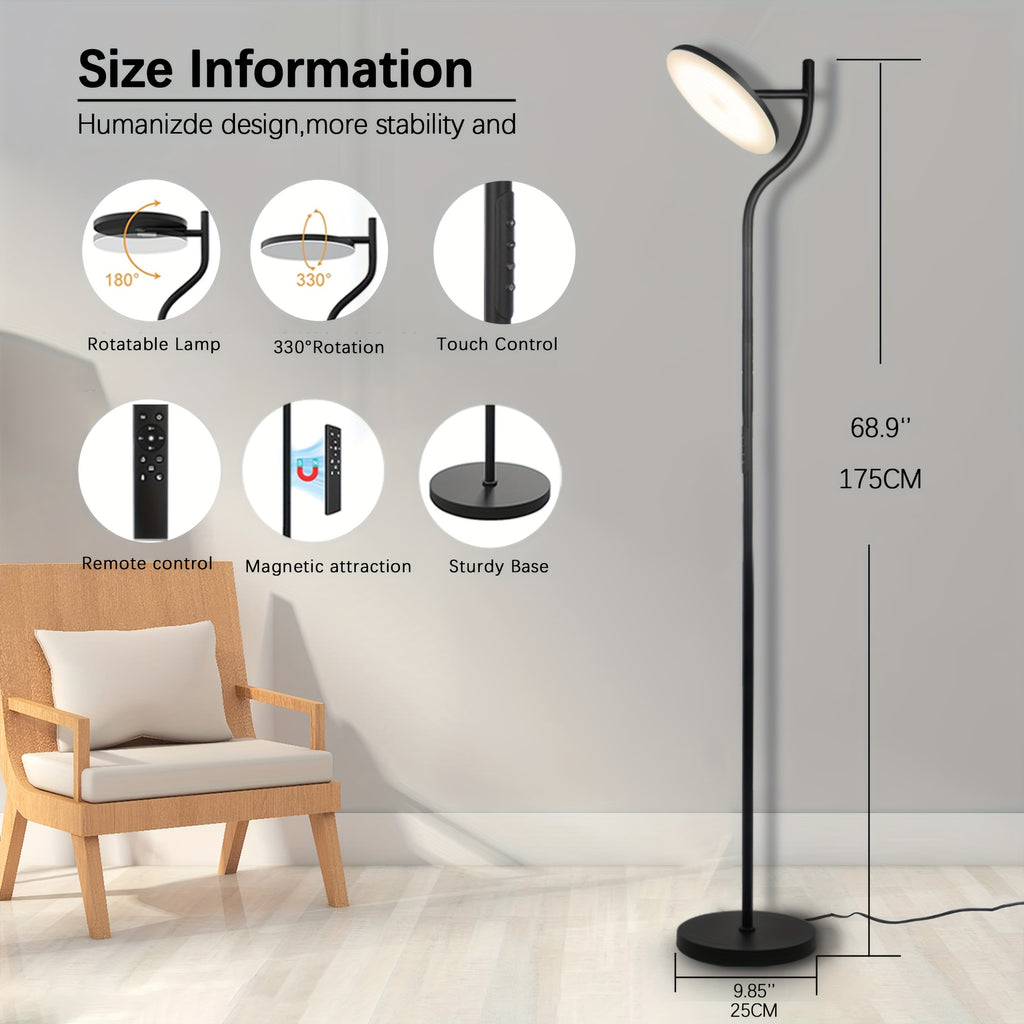 LED floor lamp dimmable in living room -36W rotating floor lamp black 4-color continuous dimming - floor lamp with remote control and touch control in living room, bedroom, office