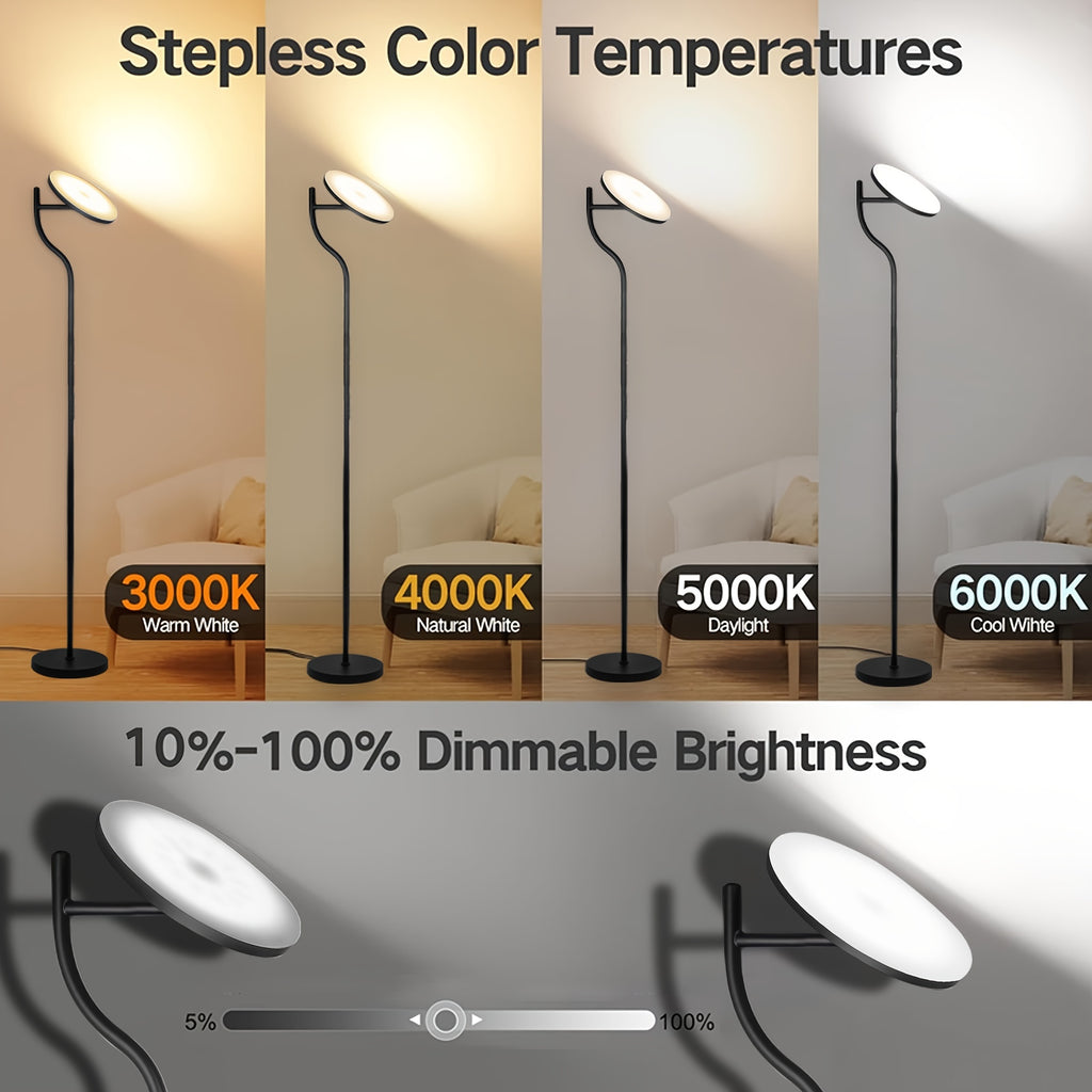LED floor lamp dimmable in living room -36W rotating floor lamp black 4-color continuous dimming - floor lamp with remote control and touch control in living room, bedroom, office