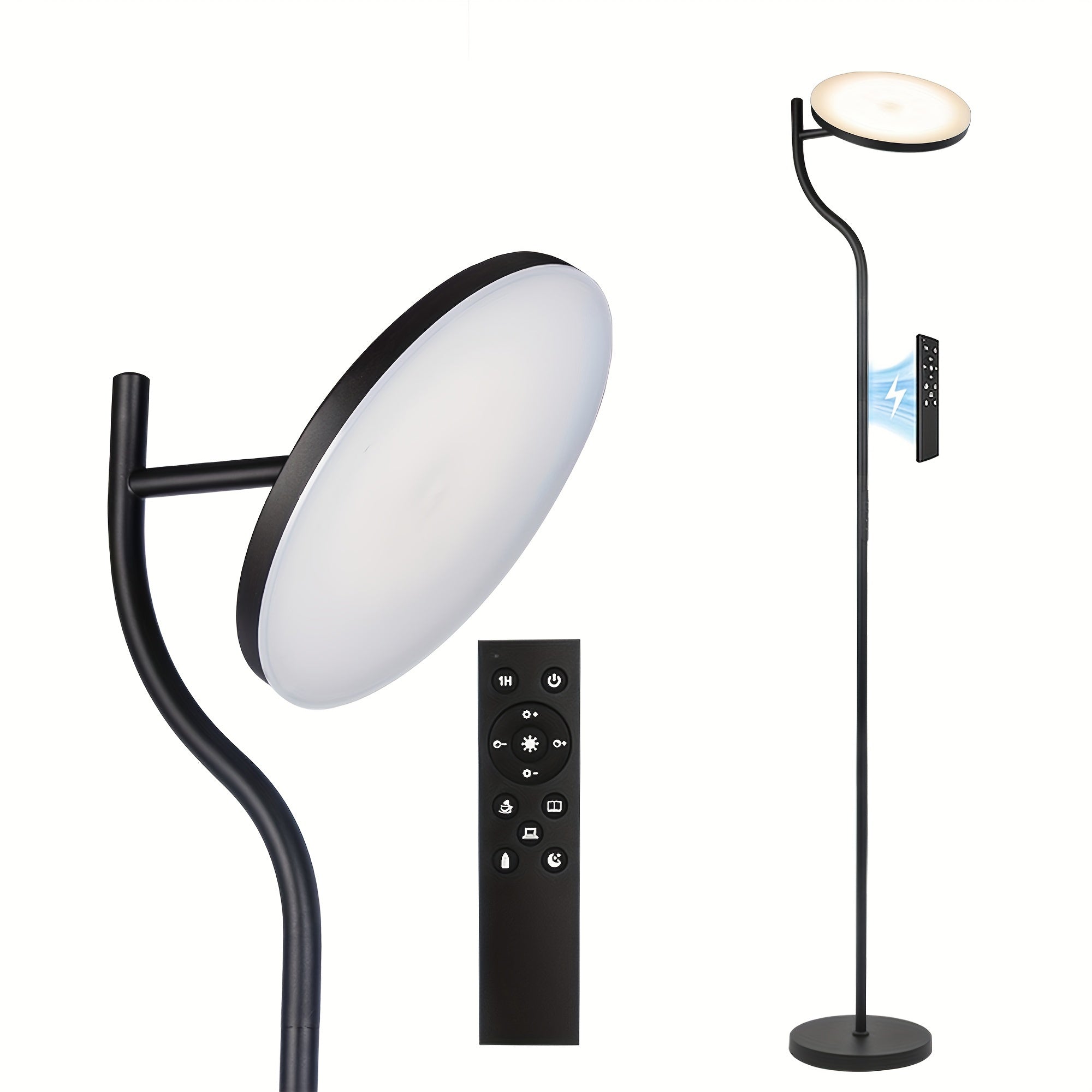 LED floor lamp dimmable in living room -36W rotating floor lamp black 4-color continuous dimming - floor lamp with remote control and touch control in living room, bedroom, office