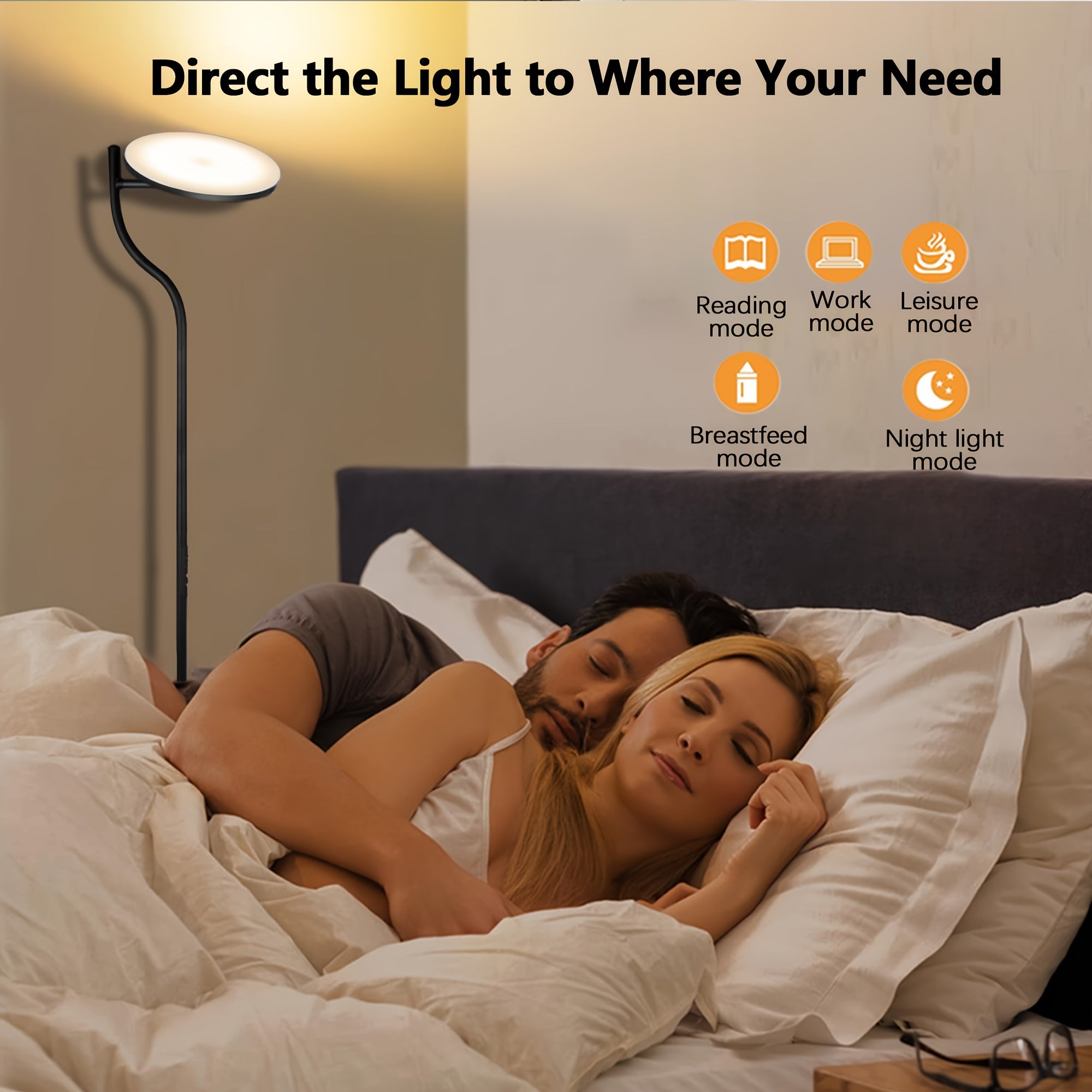 LED floor lamp dimmable in living room -36W rotating floor lamp black 4-color continuous dimming - floor lamp with remote control and touch control in living room, bedroom, office