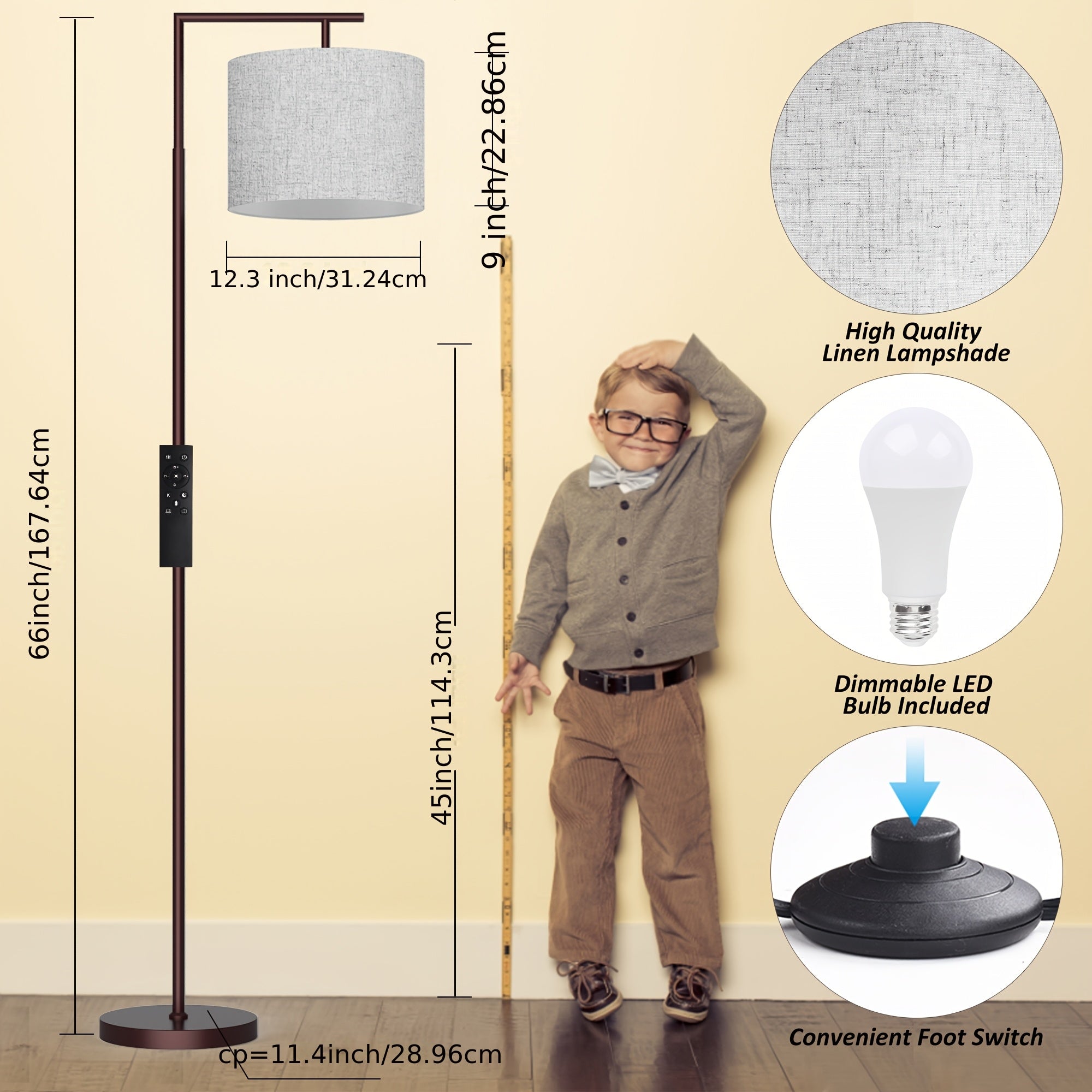 Arched\u002FArc Floor Lamp with Remote Control And Bulb Included