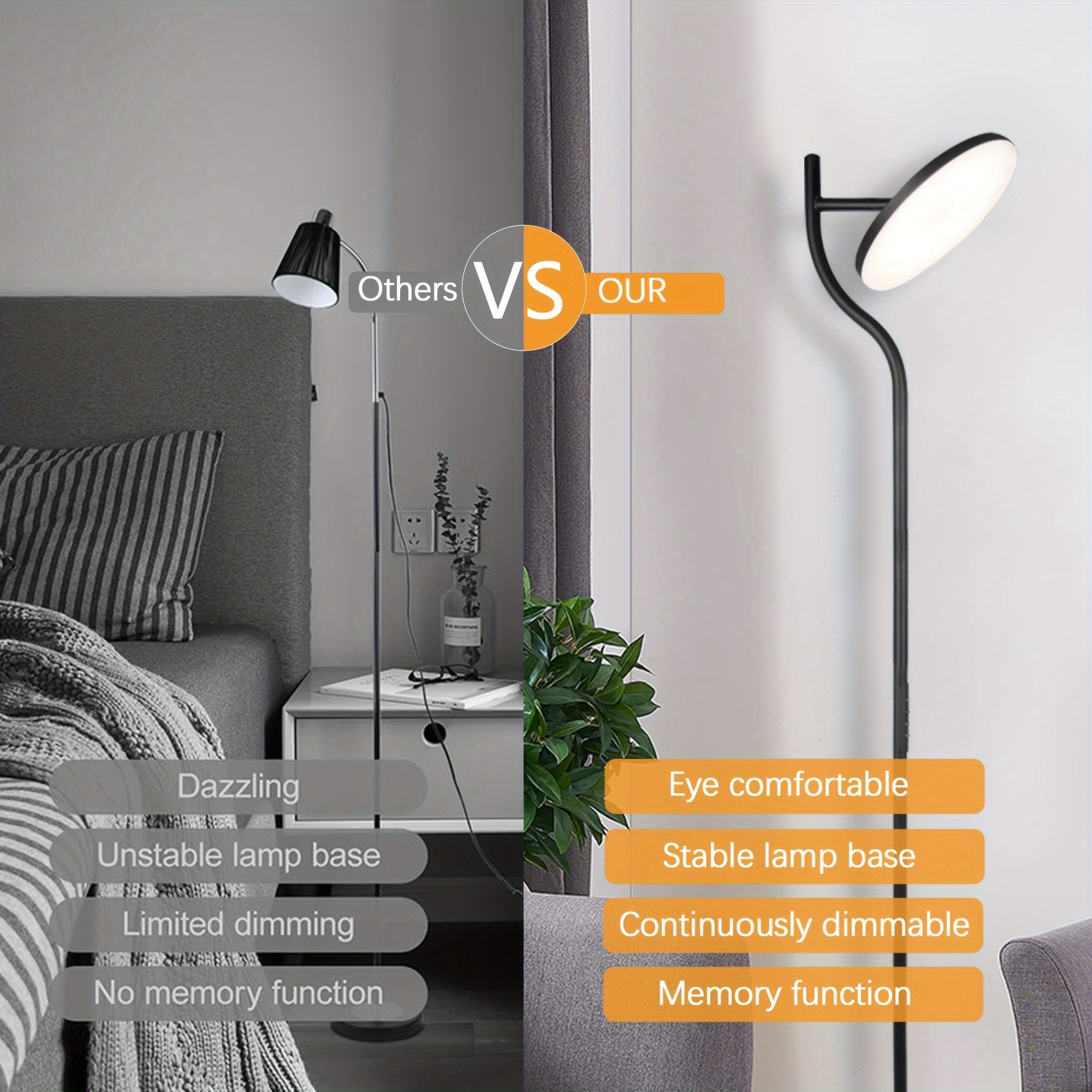 LED floor lamp dimmable in living room -36W rotating floor lamp black 4-color continuous dimming - floor lamp with remote control and touch control in living room, bedroom, office