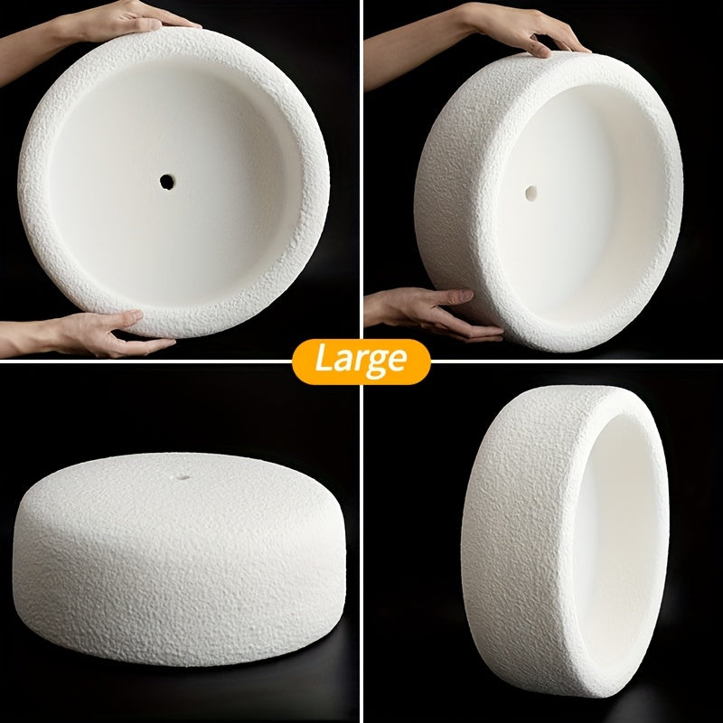 Large Stone-Textured Lampshades Are Artistically Suspended in a Spacious Exhibition Hall. The Ultra-Lightweight, High-Quality Cream-White Italian-Style Lampshade Additions Are Perfect for Creative Studios, Italian Villas, Entryways, Corridors