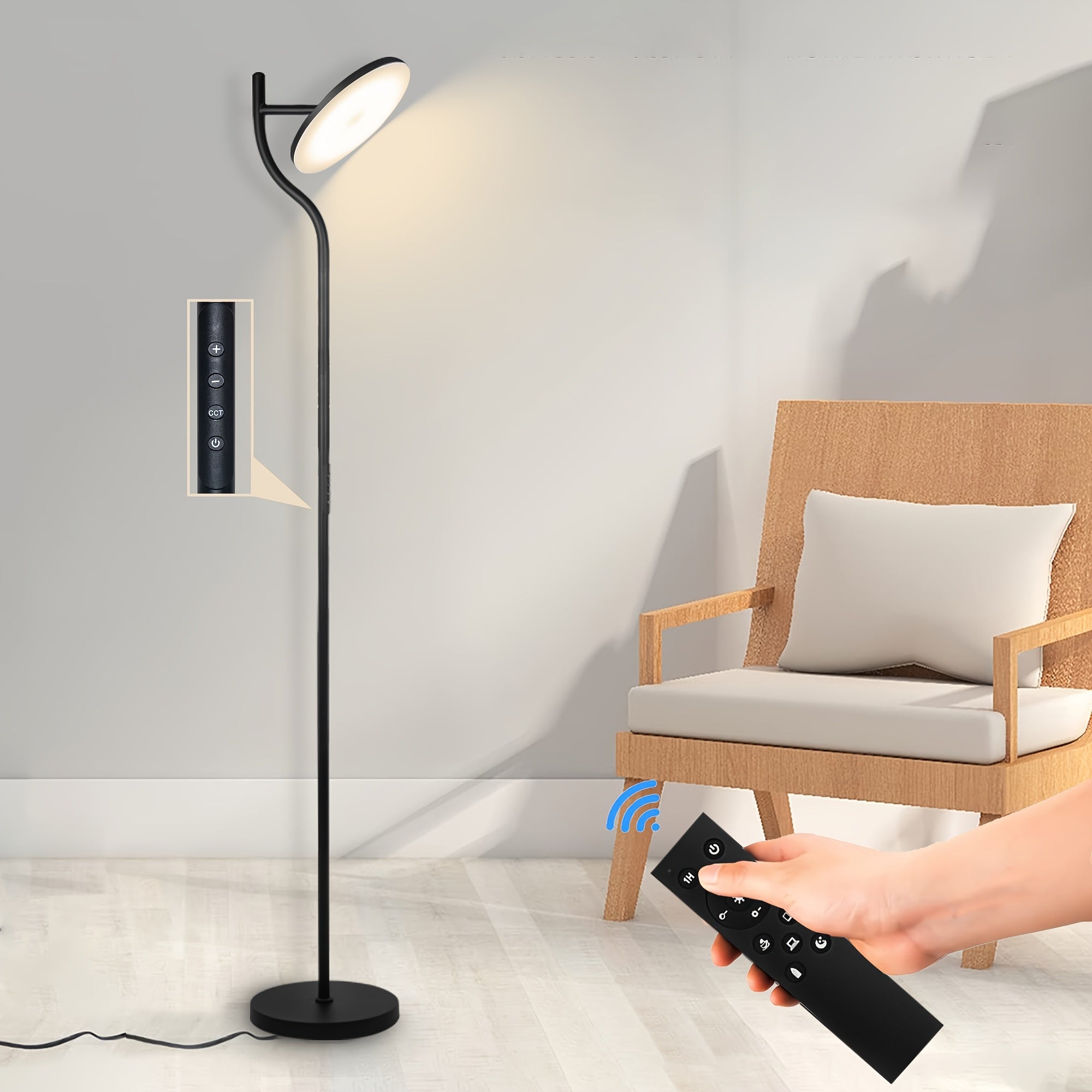 LED floor lamp dimmable in living room -36W rotating floor lamp black 4-color continuous dimming - floor lamp with remote control and touch control in living room, bedroom, office