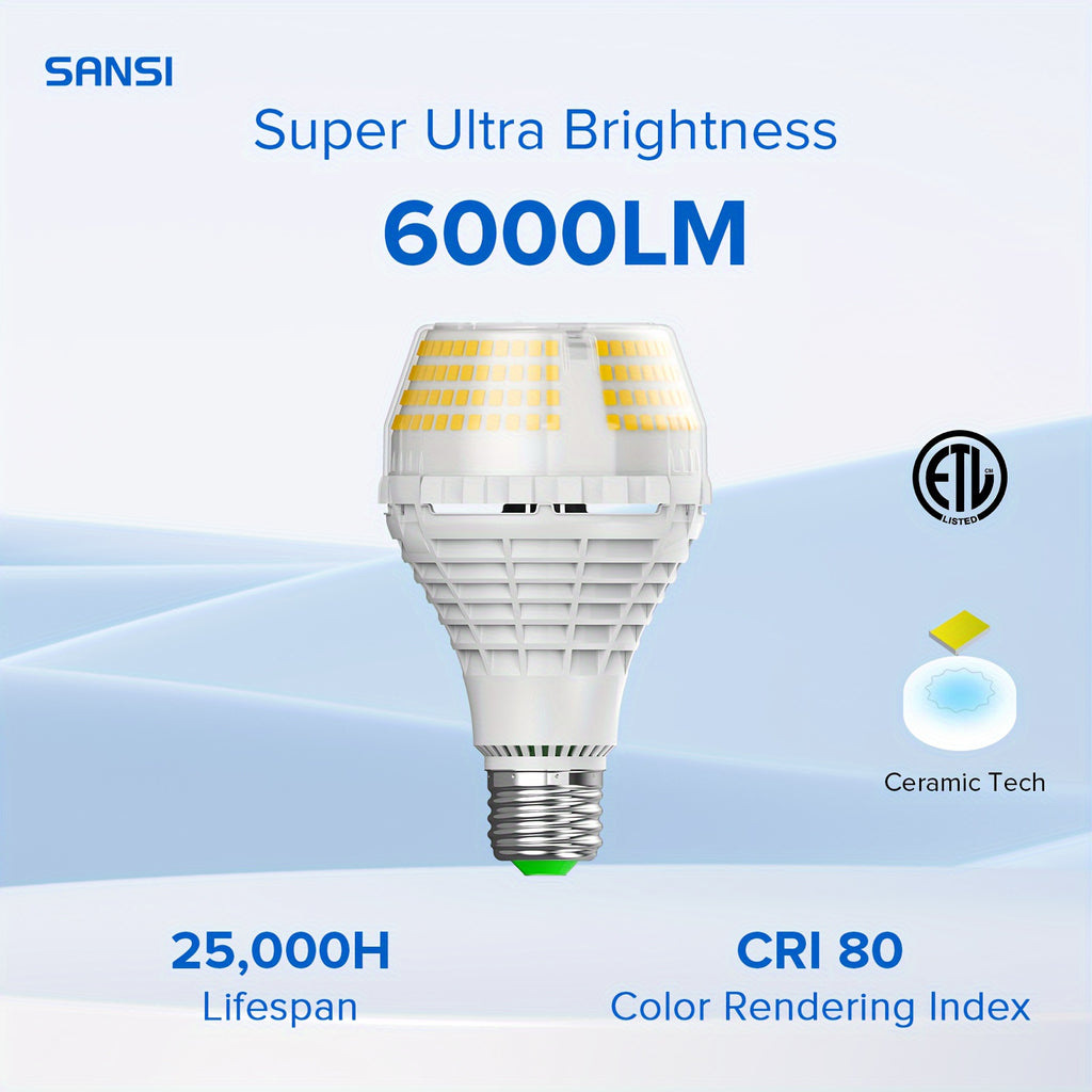 SANSI 6000LM A21 LED Light Bulb - 40 Watts (400 Watts Equiv) Super Ultra Brightness Bulb Non-Dimmable, Safe 25000H Lifespan, E26 Base, 270° Beam Angle, Perfect for Home Office Workshop