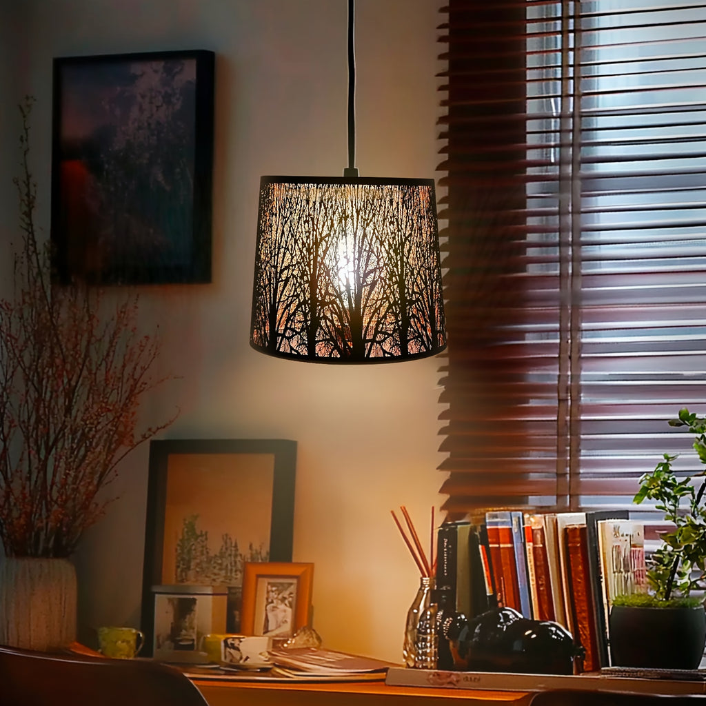 New Tree Of Life Medium Shade, Drum Metal Shade For Table And Floor Lamps, 10x12x8 Inch, Iron Shades