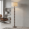 Modern 12-Bead Floor Lamp for Living Room Bedroom, Wood Pattern Tall Standing Wabi-sabi Zen Lamp Light for Home Office Dining Room with Fabric Shade