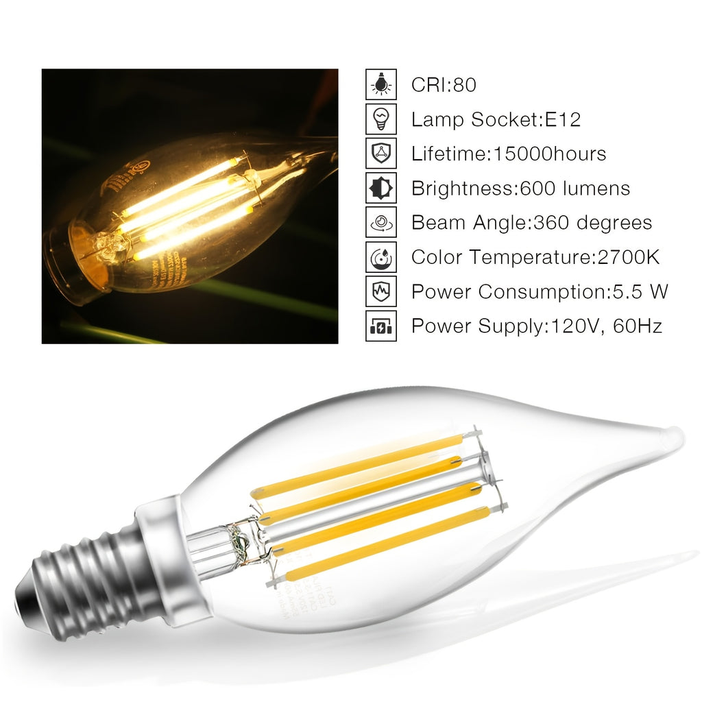 CA11 600LM 2700K E12 Household Light Bulbs, Suitable for Decorating Bedrooms, Kitchens, And Living Rooms