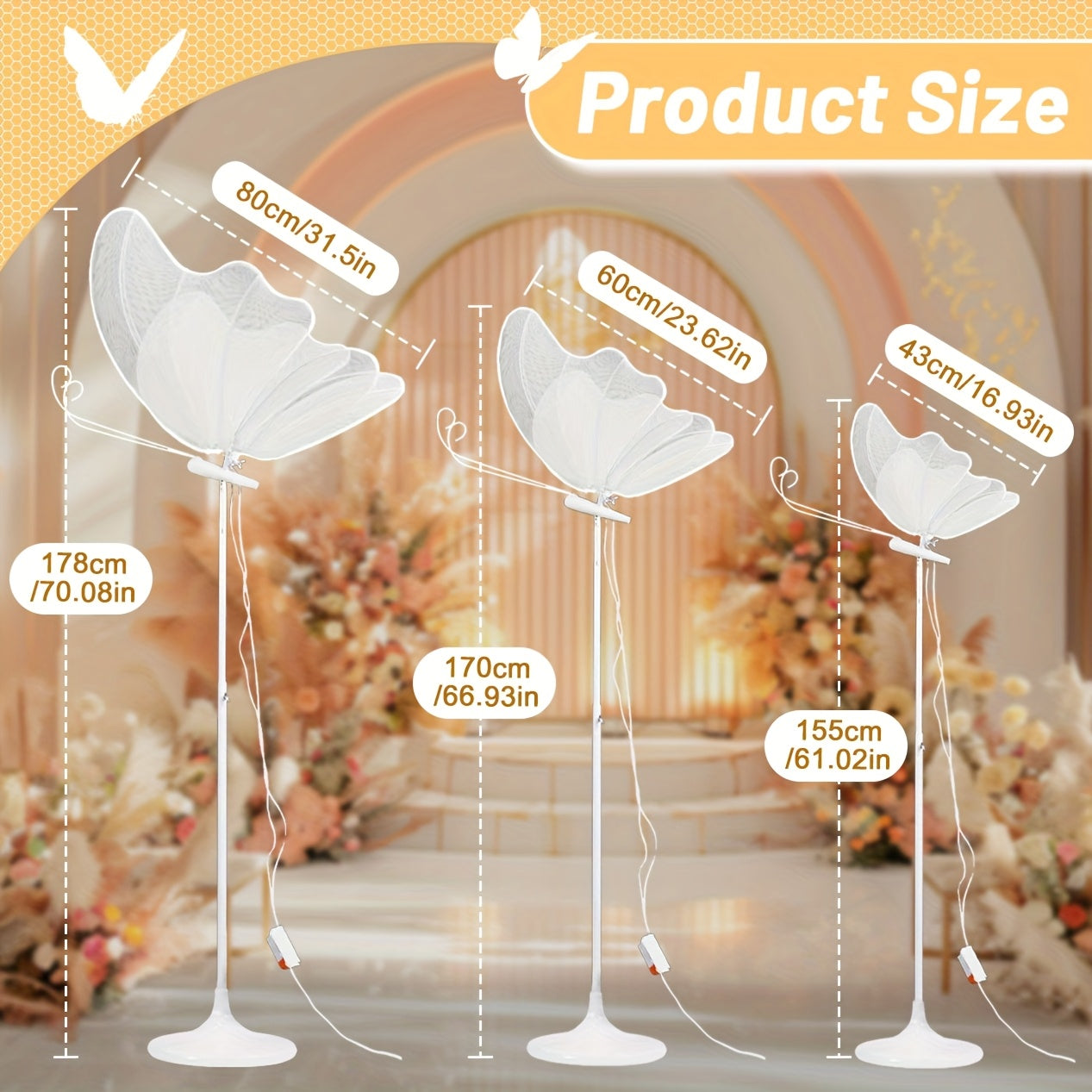 23.62x16.93inch Creative Wedding Butterfly LED Floor Lamp Butterfly Pendant Light Romantic Engagement Anniversary And Wedding Christmas Decoration Selection (2pcs)