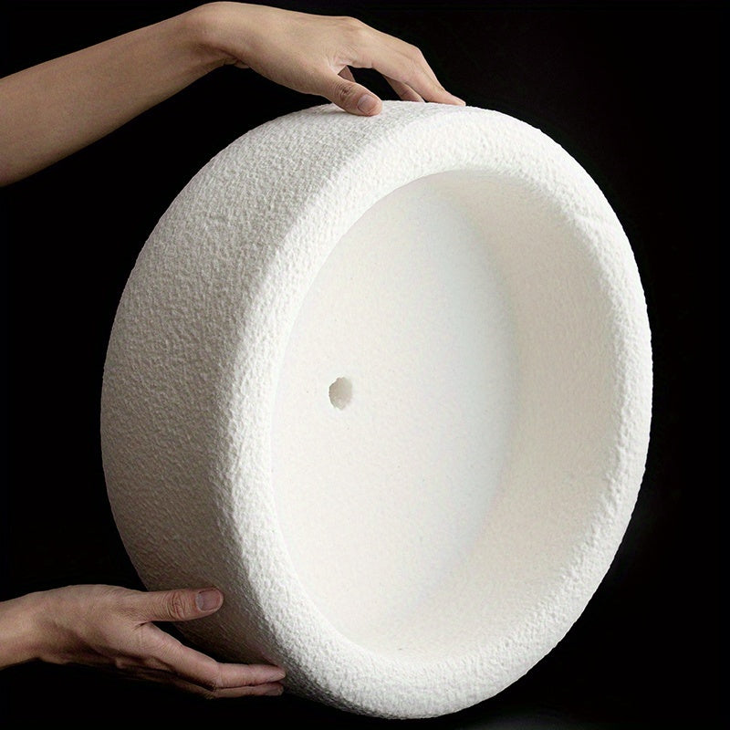 Large Stone-Textured Lampshades Are Artistically Suspended in a Spacious Exhibition Hall. The Ultra-Lightweight, High-Quality Cream-White Italian-Style Lampshade Additions Are Perfect for Creative Studios, Italian Villas, Entryways, Corridors