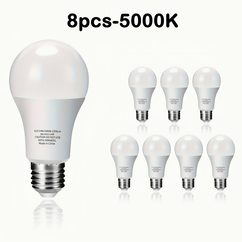 8pcs of UNITEDLUX A19 LED, 14W Equivalent to 100W Replacement, 120V E26 Base, CRI 80+, 1500 Lumens, Non-Dimmable, Suitable for Home Use, Daylight 5000K And Warm White 3000K