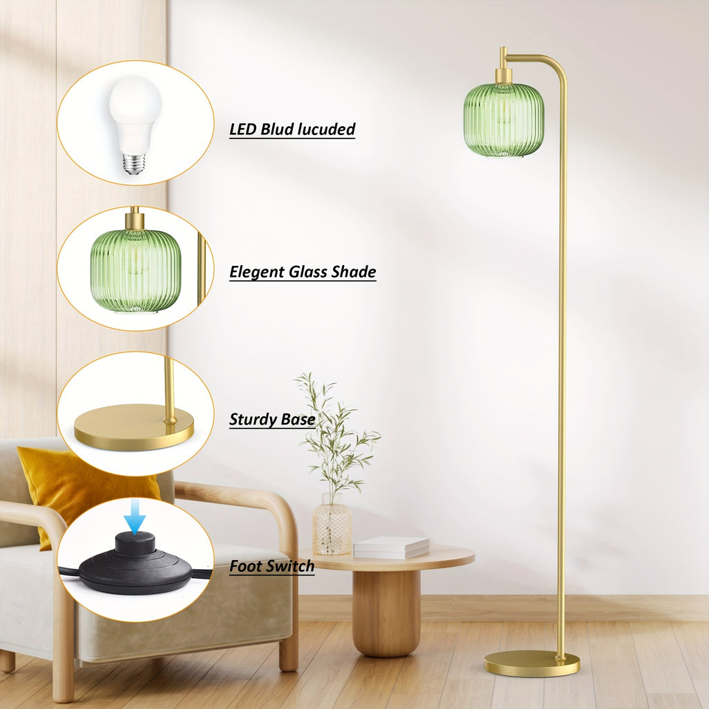 Arched Floor Lamp With Glass Shade, Bulb Included And Magnetic Remote Control, Floor Lamps For Living Room Modern