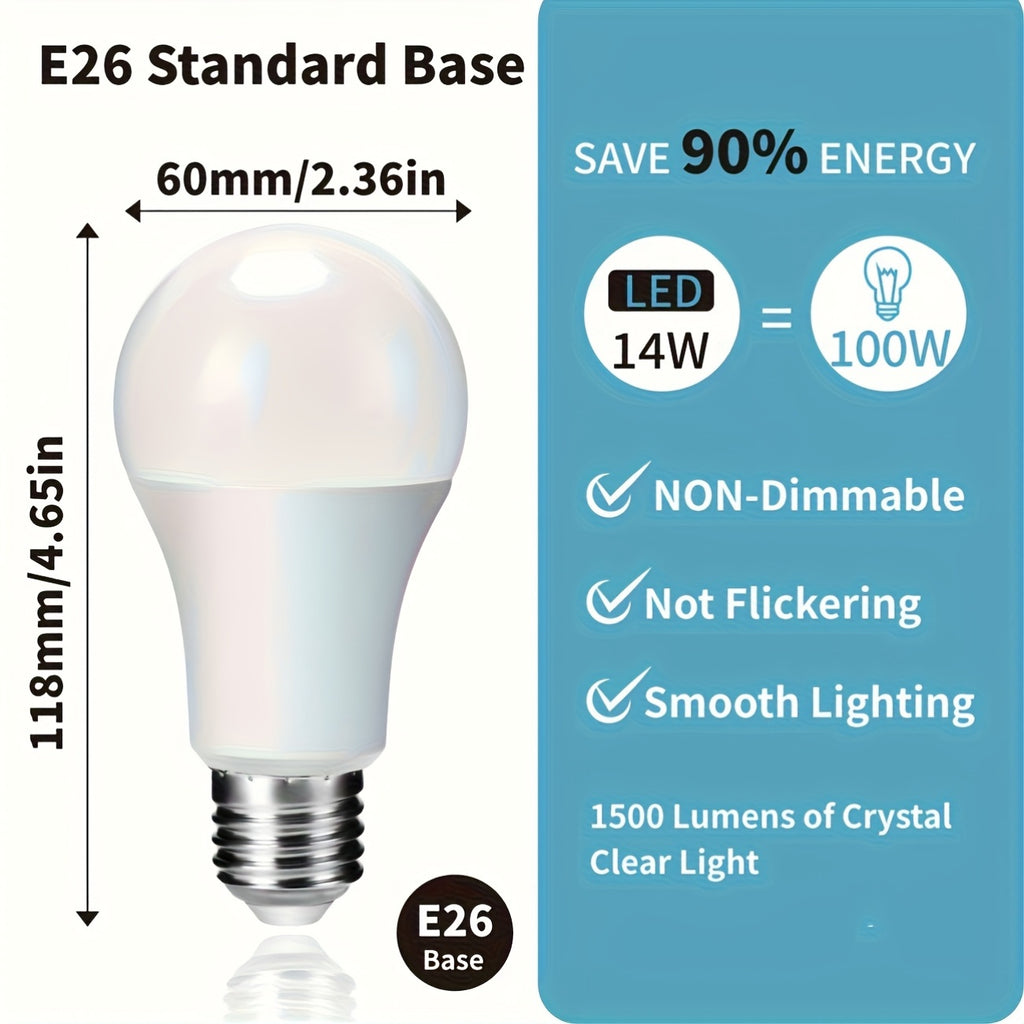 8pcs of UNITEDLUX A19 LED, 14W Equivalent to 100W Replacement, 120V E26 Base, CRI 80+, 1500 Lumens, Non-Dimmable, Suitable for Home Use, Daylight 5000K And Warm White 3000K